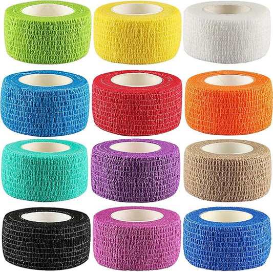12Pack 1” x 5 Yards Self Adhesive Bandage Wrap, Elastic Self Breathable Self Adherent Wrap for Pets, Athletic Cohesive Bandage for First Aid, Sports Injury & Protection, 12Color