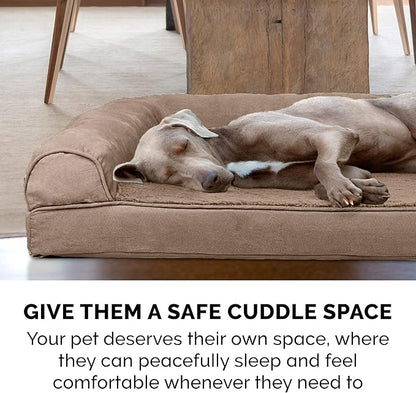 Furhaven Orthopedic Dog Bed for Large Dogs w/ Removable Bolsters & Washable Cover, For Dogs Up to 95 lbs - Plush & Suede Sofa - Almondine, Jumbo/XL