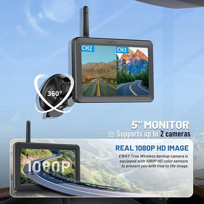 EWAY Wireless WiFi Magnetic Hitch Backup Camera 1080P HD Rechargeable Battery Powered No Wiring Rear View Reverse Monitoring Camera for Car Truck Pickup RV Camper 5th Wheel Horse Trailer Boat Trailer