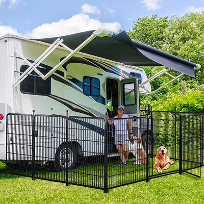 Garden Fencing 48in High, 12 Panels Total 26.6Ft(L) Dog Fence Outdoor for Yard, Gate 21 in Wide with Low Sills. Black Metal Fencing for Yard 4ft Tall, Garden Fences, Animal Barrier Fence