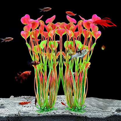 AQUANEAT Artificial Fish Tank Plants, Plastic Aquarium Accessories Large, 15.5 inch Pink Decorations, 2pcs