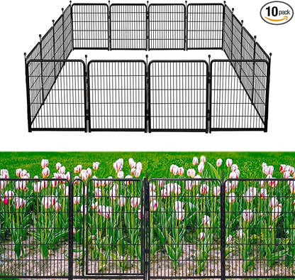 Doorless Dog Digging Fence Barrier,56in(H) 10 Panels Total 22.1 Ft(L), Black Metal Fencing for Yard 4.6ft Tall, Dog Fence Outdoor for Yard, Fences for Garden Beds, Garden Fencing Border
