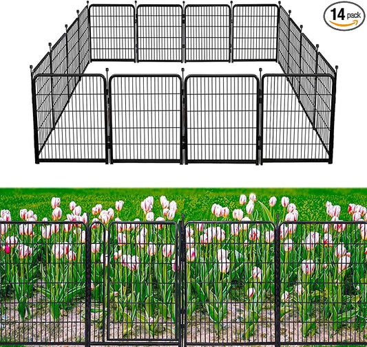 40in(H) Doorless Fence for Garden 14 Panels， 31.2 Ft(L) Barrier, Outdoor Garden Protection for Dogs Low Threshold,Indoor Fence Without Gate