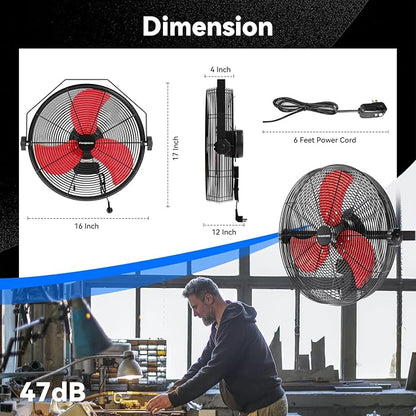 2600 CFM 14 inch Outdoor High Velocity Wall Mounted Fan, 3-Speed Metal Fans with IP44 Enclosure Motor, Industrial Grade Weatherproof Wall Fan for Patio, Greenhouse, Garage, and Gazebo
