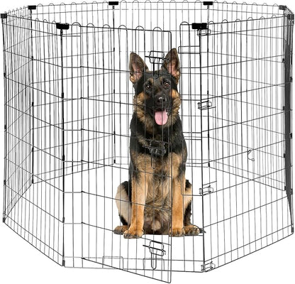 Foldable Dog Playpen 48" Height 8 Panels Metal Exercise Pen with Door - Indoor/Outdoor Dog Play Pen for Medium-Large Dogs, Portable Pet Fence for Yard Garden Camping, Black