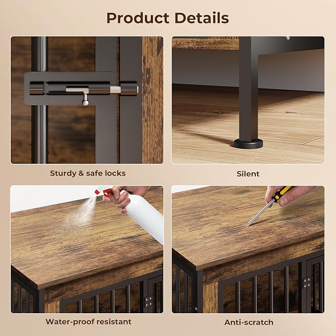 78 Inch Dog Cage Furniture for 2 Large/Medium Dogs with Removable Divider, Extra Large Double Doors Dog Kennel, XXL Thick Wooden Dog cage Furniture, Durable and Sturdy, Brown