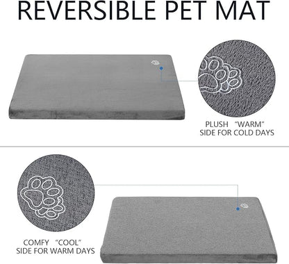 EMPSIGN Stylish Dog Bed Mat Dog Crate Pad Mattress Reversible (Cool & Warm), Water Proof Linings, Removable Machine Washable Cover, Firm Support Pet Crate Bed for Small to XX-Large Dogs, Grey