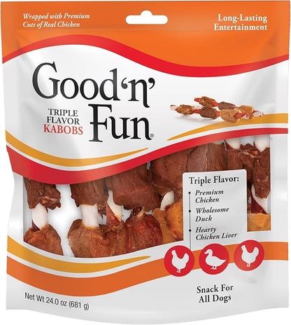Good'n'Fun Triple Flavored Rawhide Kabobs for Dogs 36 Count (Pack of 12)