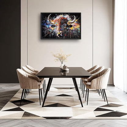 Framed Large Bison Buffalo Wall Art for Living Room, Oversized Graffiti Yak Cow Wall Decor Banksy Bull Canvas Painting Animal Pictures Modern Artwork for Living Room Bedroom Office 36"x24"