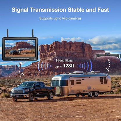 Fookoo HD 1080P 7-inch Wireless Backup Camera, 7" Split Screen Monitor + Rear View Licence Plate Camera, DIY Guide Lines Wide Angle IP69 Waterproof Easy to Install for Car Pickup Van SUV - DW7CT