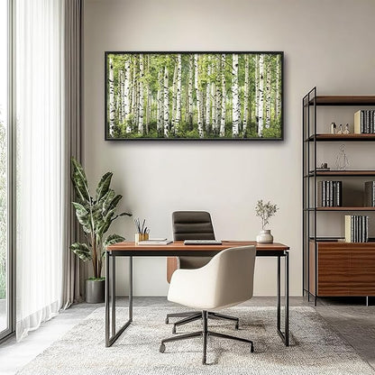 Extra Large Birch Tree Framed Wall Art for Living Room,Oversized Green Aspen Trees Forest Pictures Wall Decor,Canvas Print Painting Modern Artwork Bedroom Office Bathroom 60L" x 30W"