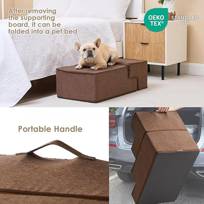 EHEYCIGA Dog Stairs for Bed 18" H, 4-Step Dog Steps for High Bed, Pet Steps for Small Dogs and Cats, Non-Slip Balanced Pet Indoor Ramp, Brown