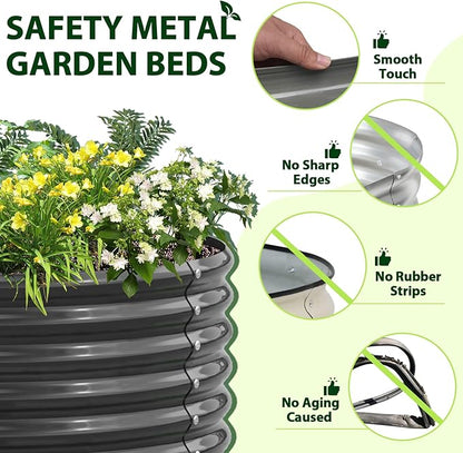 A ANLEOLIFE 8X4X1.5 ft Galvanized Raised Garden Beds Outdoor, Oval Large Metal Planter Box for Planting Vegetables Flowers Herb, Anti-Rust & Easy-Setup, Quartz Grey