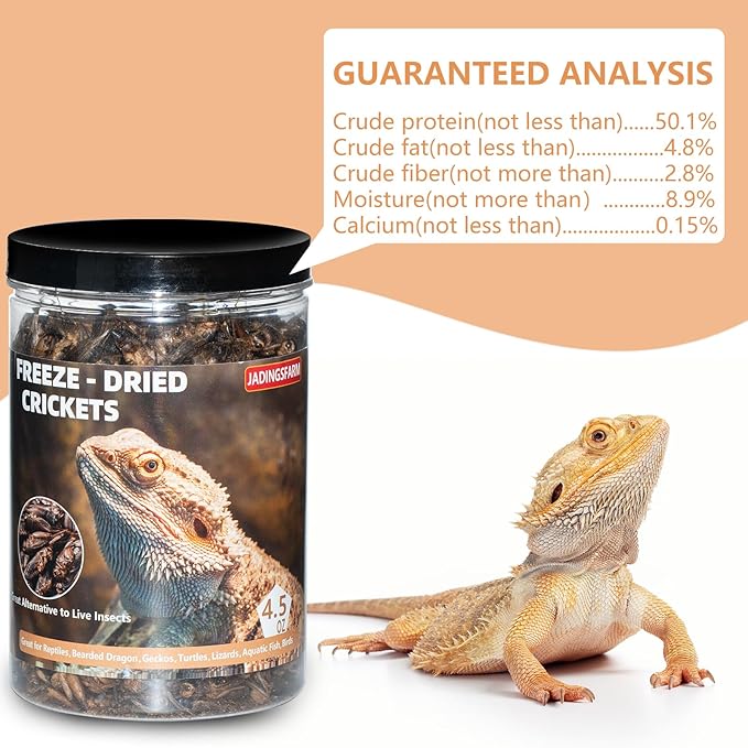 Freeze Dried Crickets – 4.5 Oz High Protein Freeze Dried Crickets, Food for Reptiles, Bearded Dragons, Lizards, Geckos, Birds, Fish,Hedgehogs, Bearded Dragon Food