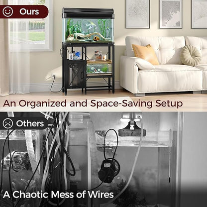 20-37 Gallon Fish Tank Stand, Aquarium Stand with Power Outlet and Storage Cabinet, Heavy Duty Tank Stand Suitable for Turtle Tank, Reptile Terrarium, for Home Office, Black FTHB40E01