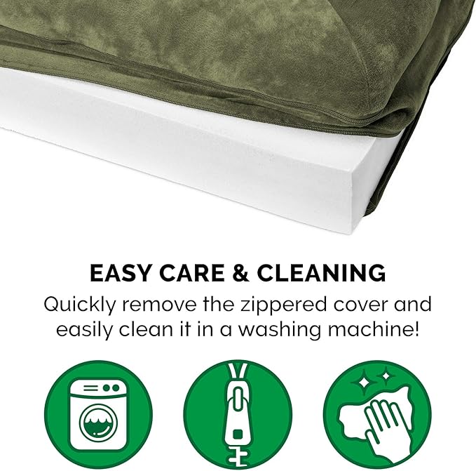 Furhaven Orthopedic Dog Bed for Large Dogs w/ Removable Bolsters & Washable Cover, For Dogs Up to 125 lbs - Faux Fur & Velvet Sofa - Dark Sage, Jumbo Plus/XXL