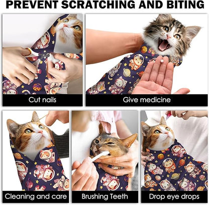 27.6" Cat Grooming Wrap, Self Adhesive Cat Wrap for Cutting Nails, Anti-Escape Calming Cat Swaddle Wrap for Medicine Ear Cleaning, Anti-Scratch Cats Burrito Restraint Blanket, Practical Pet Tool