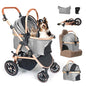 3 in 1 Pet Stroller - Stroller for Small to Medium Dogs and Cats up to 55 lbs, with Detachable Carrier/Car Seat, Foldable and Lightweight, Detachable Cushion + Cup Holder (Gray)