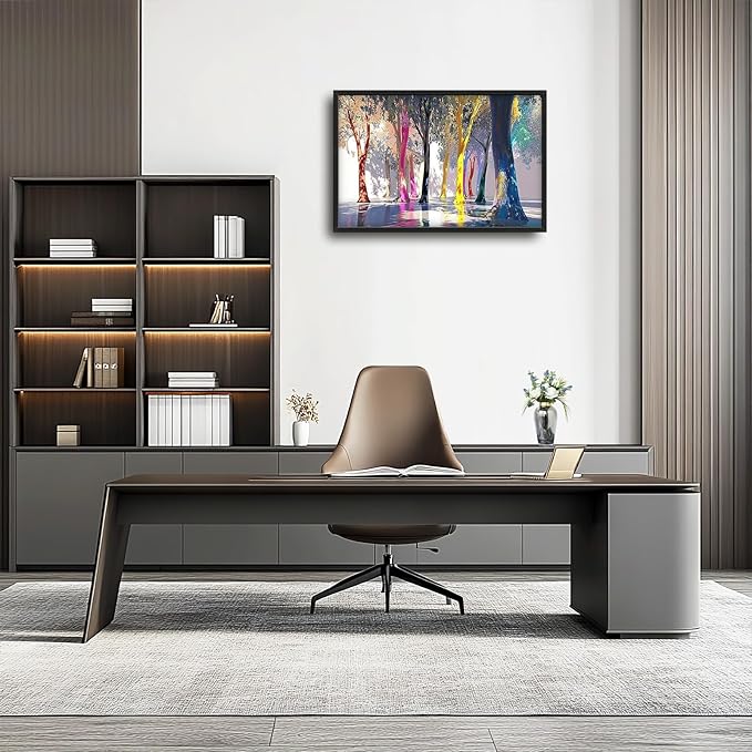 Framed Large Trees Wall Art for Living Room, Oversized Abstract Forest Wall Decor Colorful Nature Canvas Painting Modern Artwork Home Decoration for Living Room Bedroom Dining Room Office 36"x24"