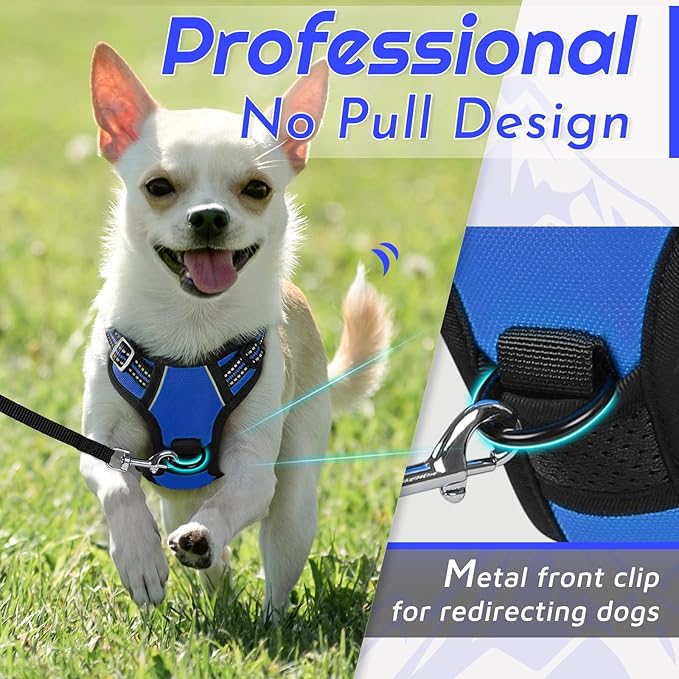 Eagloo Small Dog Harness No Pull, Service Vest with Reflective Strips and Control Handle, Adjustable and Comfortable for Easy Walking, No Choke Pet Harness with 2 Metal Rings, Blue, XS