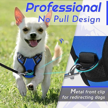 Eagloo Small Dog Harness No Pull, Service Vest with Reflective Strips and Control Handle, Adjustable and Comfortable for Easy Walking, No Choke Pet Harness with 2 Metal Rings, Blue, XS