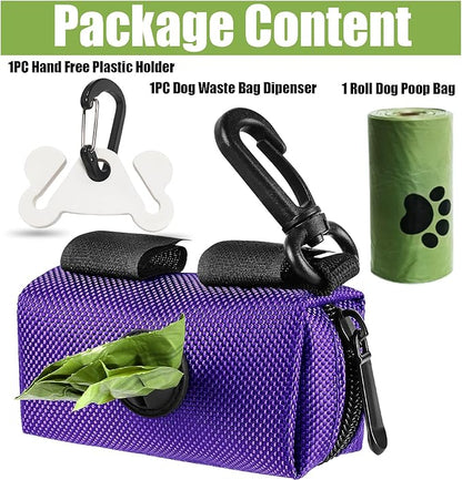 Dog Poop Bag Holder for Leash Attachment Dog Poop Bag Dispenser Dog Waste Bag Dispensers Dog Poop Bag Holders Fit Dog Leash Accessory With Hand Free Holder Carriers,Purple