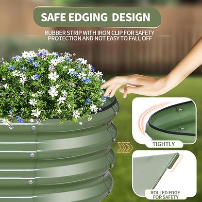 Galvanized Raised Garden Bed - 8x2x1FT Metal Planter Boxes Outdoor | Oval Steel Raised Bed Kit for Gardening with Protective Tape, Bracing Rods, Gloves for Vegetables, Flower, Herb (Green)
