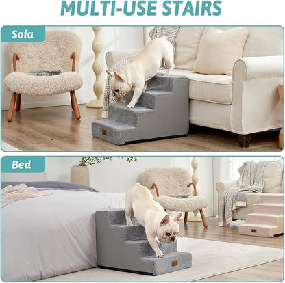 Dog Stairs for Small Dogs, 4 Tier Wider Pet Stairs for Couch and Beds, 17.7" H Non-Slip Dog Steps for Old Cats, Puppy, Small Medium Dogs, 17.7x23.6x17.7 inch, Grey