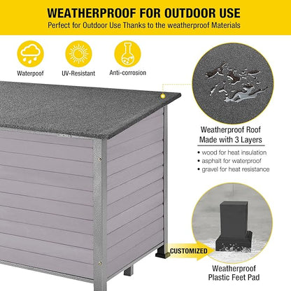 Aivituvin Large Dog House Outdoor Indoor Weatherproof Dog House for Small & Medium & Large Dogs with Unique All-Around Iron Frame＆Raised Feet（Grey）