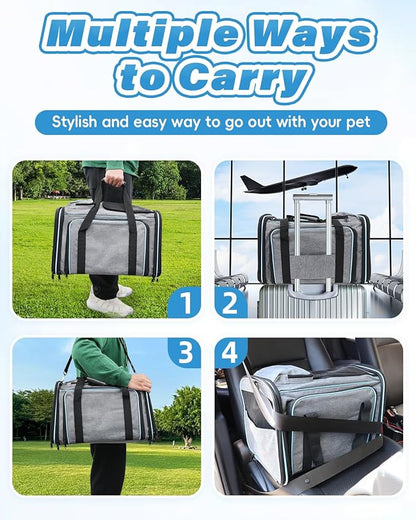 Expandable Travel Pet Bag, Scratch-Resistant Breathable Mesh, Crossbody&Tote Design, Durable&Spacious, Pet Carrier with High-Visibility Windows, Easy-Cleaning Fabric, Removable Soft Pad&Shoulder Strap
