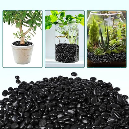 5 lbs Black Pebbles for Indoor Plants, 3/8" Small Rocks for Plants Indoor, Succulent, Bamboo, Vase, Decorative Black River Rocks Pea Gravel, Highly Polished