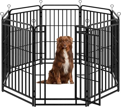 Dog Playpen Outdoor 8 Panels Heavy Duty Dog Fence 47" Height with Thick Pipe Anti-Rust with Doors Portable for RV Camping Yard, Total 18FT, 25 Sq.ft, Snowy Black