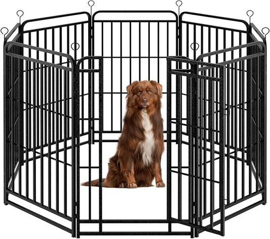 Dog Playpen Outdoor 8 Panels Heavy Duty Dog Fence 47" Height with Thick Pipe Anti-Rust with Doors Portable for RV Camping Yard, Total 18FT, 25 Sq.ft, Snowy Black