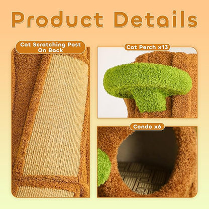 90.5'' Luxury Cat Tree for Indoor Cats, All-in-One Tall Cat Tower with Scratching Post, Multi-Level House, Wood Condo for Multi-Cat Families (Green)