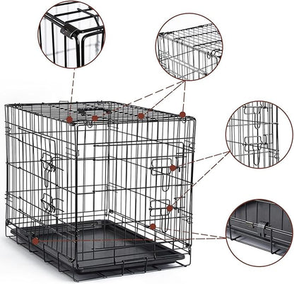 DONORO Dog Crates for Small Size Dogs Indoor Double Door Dog Kennels & Houses for Puppy and Cats, Collapsible Metal Contour Dog Cages (Brown, 24.0" L x 18.0" W x 20.0" H)