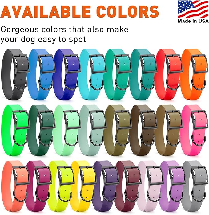 Dogline Biothane Waterproof Dog Collar Strong Coated Nylon Webbing with Black Hardware Odor- Proof for Easy Care Easy to Clean High Performance Fits Small Medium or Large Dogs, Magenta Pink
