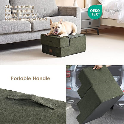 EHEYCIGA Dog Stairs for Small Dogs 13.5" H, 3-Step Dog Steps for Couch Sofa and Chair, Pet Steps for Medium Cats, Non-Slip Balanced Pet Ramp Indoor, Olive Green