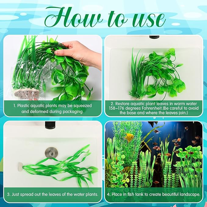 10 Pcs Large Aquarium Artificial Plants Decorations, Tall Plastic Fish Tank Plant Decorations for Household and Office Aquarium (Green)