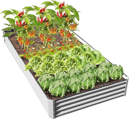 Domi Galvanized Raised Garden Bed, 8x4x1Ft Thickening Metal Planter Box for Vegetables Bottomless for Backyard Outdoor, 1" Deep w/ 228 Gallon Capacity - Silvery