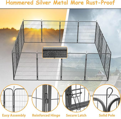 Dog Playpen, Outdoor Dog Fence, 16 Panels, 40" H Dog Pen for Medium/Small Dogs, Heavy Duty Metal Pet Fence with Gate, Portable Dog Fence for RV Camping and Yard (Black)