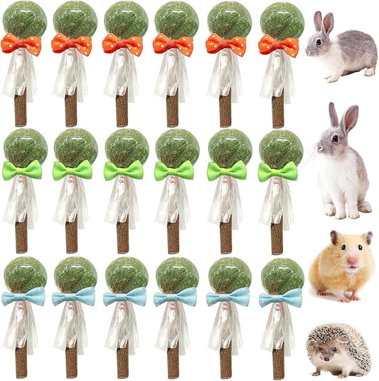 18-Pack Natural Alfalfa & Apple Wood Chew Lollipops for Small Pets - Healthy Dental Toys for Hamsters, Rabbits, Guinea Pigs, Chinchillas