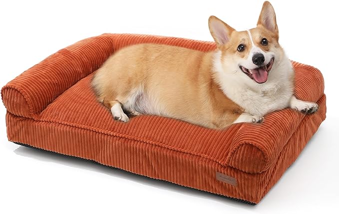 FUKUMARU Cute Dog Bed, Fluffy Dogs Couch with TPU Layer Keeping Lining Dry, Pet Sofa Medium Size Dog Easy to Care, Warm Cat Bed with Removable Zipper Cover, 36inch, Large, Orange