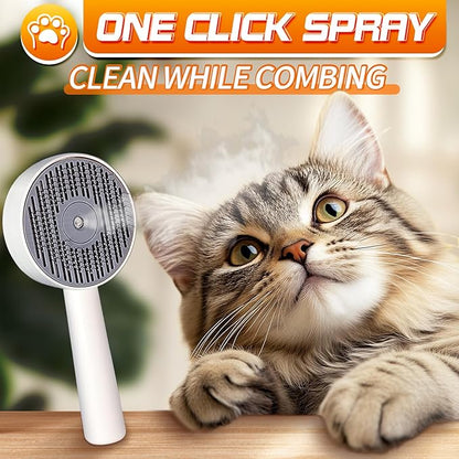 3 in 1 Cat Steam Brush, Self-Cleaning Anti-Static Pet Spray Hair Removal Comb for Cats with Release Button and Tank, Rechargeable Steam Brush for Shedding, Massage and Cleaning