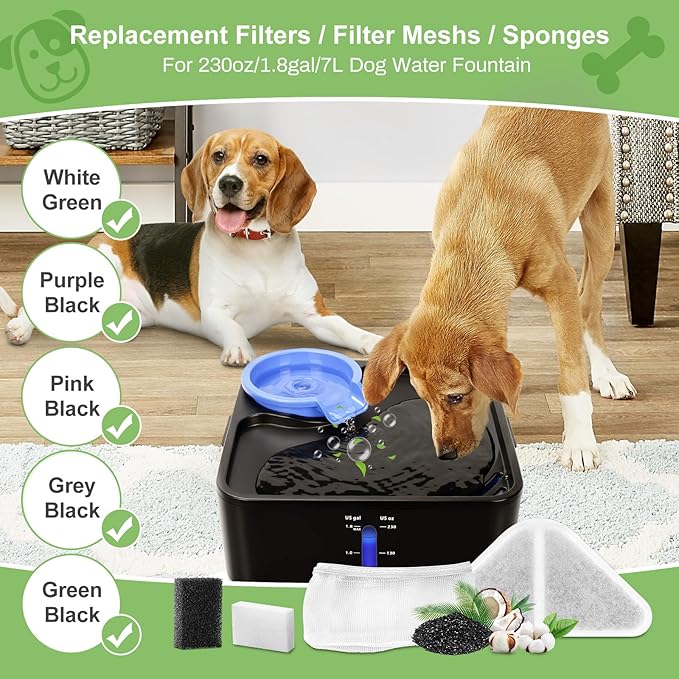 6 Sets of Replacement Filters for 230oz/7L Dog Water Fountain, GISOFIK Cat Water Fountain Filter, 5 Layers Filtration System Pet Fountain Filters Replacement (6 Filters+6 Mesh Bag+8 Sponge)