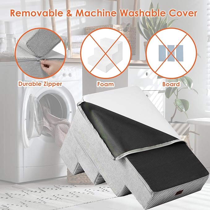 EHEYCIGA Dog Stairs for Bed 20" H, 4-Step Extra Wide Dog Steps for High Bed, Pet Steps for Small Dogs and Cats, Non-Slip Balanced Pet Ramp Indoor, Light Grey