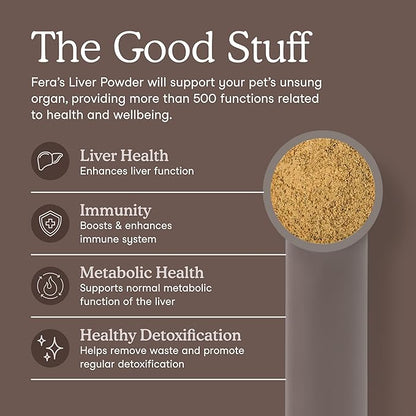 Fera Pets Liver Supplement for Dogs & Cats with Milk Thistle, Choline & Turmeric - Organic Botanicals - Enhances Liver Function, Immunity, Detoxification, & Metabolic Function - Powder - 60 Scoops