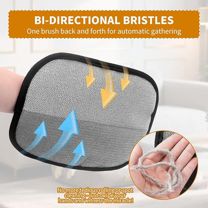 2PCS Electrostatic Pet Grooming Gloves, Reusable Hair Remover for Dog Cat Fur on Clothes Furniture Car Seat/Five Fingers/Black