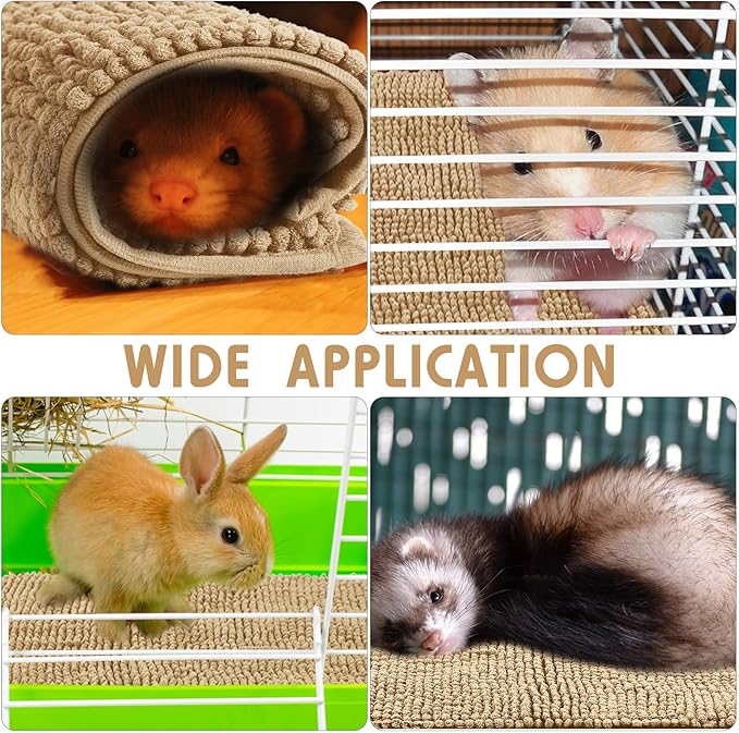 Amylove 4 Pcs Guinea Pig Cage Liner Guinea Pig Bedding Washable Fleece Pee Pads Reusable Small Animals Training Mat Small Animal Sleeping Bed for Bunny Hamster (Beige,16 x 24 Inch)