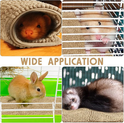 Amylove 4 Pcs Guinea Pig Cage Liner Guinea Pig Bedding Washable Fleece Pee Pads Reusable Small Animals Training Mat Small Animal Sleeping Bed for Bunny Hamster (Beige,16 x 24 Inch)