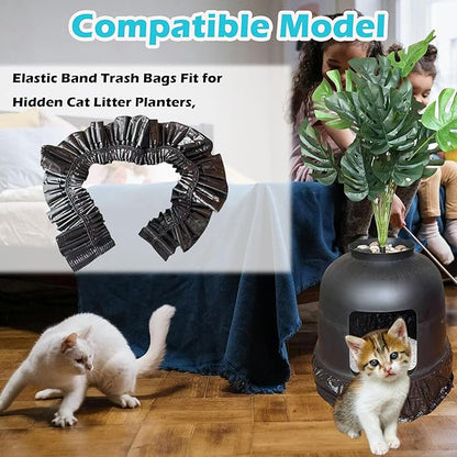 50 Pack Litter Box Liners Compatible with Lifewit Litter Box Cat, Elastic Band Trash Bags for Disposal of Cat Waste, Waterproof and Leak Proof (Black)